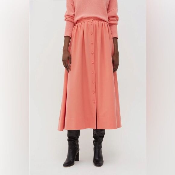Chinti & Parker Dusty Rose Wool Twill Skirt Button Front Women's Size Small NWT - Picture 2 of 8